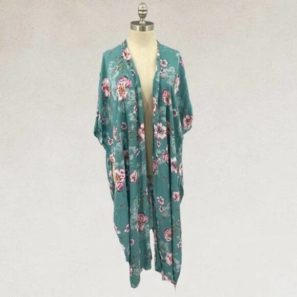 Torrid teal‎ and pink floral tropical Gauze Duster Kimono plus size 3 4 3X 4X - Picture 5 of 12